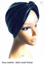 Load image into Gallery viewer, Black Faux Leather Satin Lined Turban