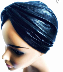 Black Faux Leather Satin Lined Turban