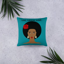 Load image into Gallery viewer, Teal &quot;Live, Love, Laugh&quot; Basic Throw Pillow