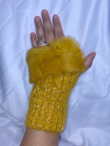 Woven Furry Fingerless Gloves