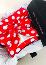 Load image into Gallery viewer, Red Polka Dot Satin Lined Turban