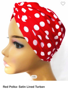 Red Polka Dot Satin Lined Turban