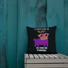 Load image into Gallery viewer, &quot;Cancer is Ruff&quot; Purple Pug Throw Pillow