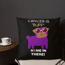 Load image into Gallery viewer, &quot;Cancer is Ruff&quot; Purple Pug Throw Pillow