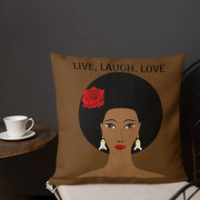 Load image into Gallery viewer, Brown &quot;Live, Laugh, Love&quot; Basic Throw Pillow