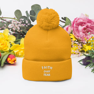 "Faith Over Fear" Pom-Pom Beanie