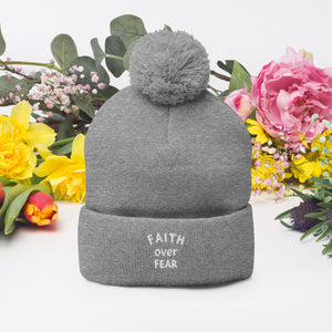 "Faith Over Fear" Pom-Pom Beanie