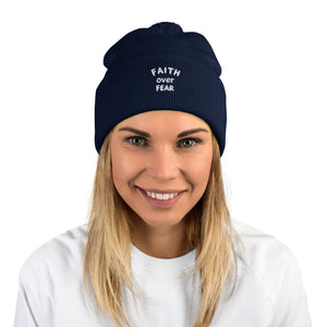 "Faith Over Fear" Pom-Pom Beanie