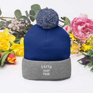 "Faith Over Fear" Pom-Pom Beanie